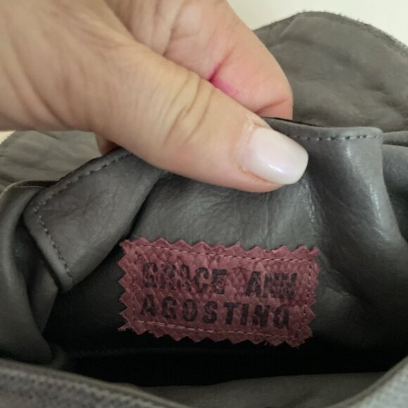 Grace Ann Agostino Embellished Evening Shoulder Bag Gray Leather Patchwork Beads - Picture 11 of 16